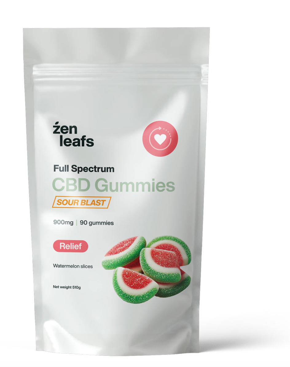 Full Spectrum Sour Gummies CBD for Pain 900mg Watermelon - Zen Leafs