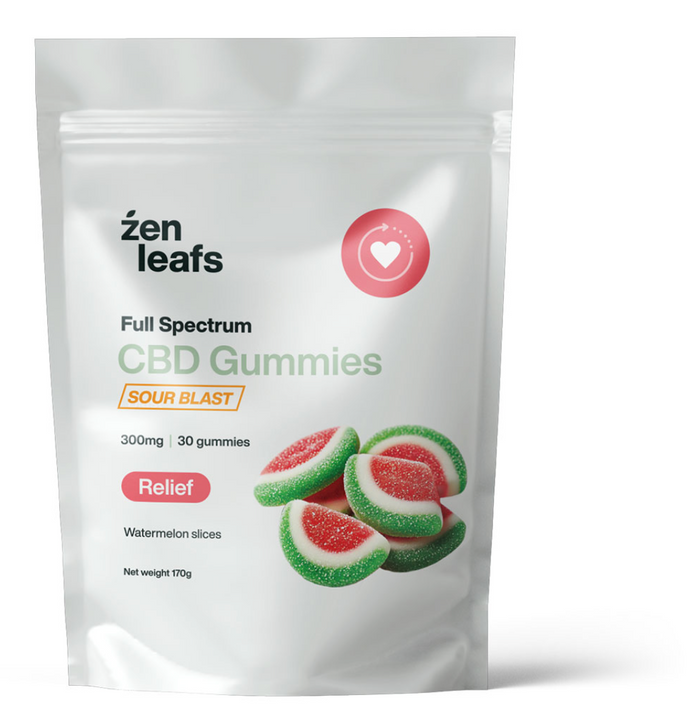 Full Spectrum Sour Gummies CBD for Pain 300mg Watermelon - Zen Leafs